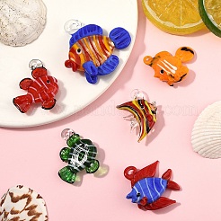 6個6スタイル手作りランプワークペンダント  熱帯魚  ミックスカラー  28.5~45x24~50x11~18mm  穴：1.5~6mm  1個/スタイル&nbsp;LAMP-YW0001-56