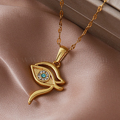 Vintage 304 Stainless Steel Glass Eye of Ra Pendant Necklaces for Women&nbsp;EQ3909