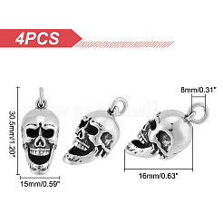 304ステンレススチールペンダント4個  スカル  アンティークシルバー  30.5x15x16mm&nbsp;STAS-UN0043-82