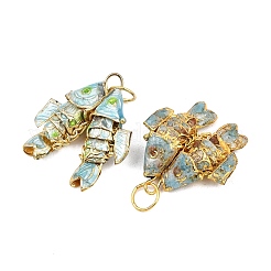 真鍮七宝ペンダント  丸カン付き金魚チャーム  ゴールドカラー  ライトスカイブルー  27~28.5x23~25x7.5~9mm  穴：6mm&nbsp;KK-P251-A01-G-04