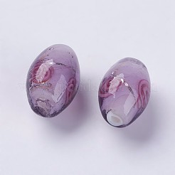 手作り銀箔ランプワークビーズ  インナーフラワー  ライス  紫色のメディア  16~17x11mm  穴：1.5mm&nbsp;LAMP-J089-I05