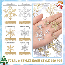 6袋、3スタイル、2色のプラスチック製紙吹雪  スノーフレーク  クリスマスパーティーのお祝いに  ミックスカラー  15~32x0.2mm  1バッグ/スタイル&nbsp;DIY-SC0031-48A