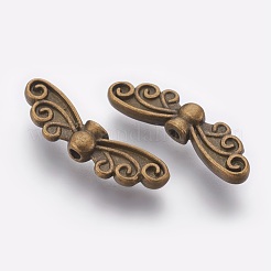 チベット風合金ビーズ  鉛フリー＆カドミウムフリー  蝶  アンティークブロンズ  6x22x4mm  穴：1mm&nbsp;PALLOY-B0358-AB-LF