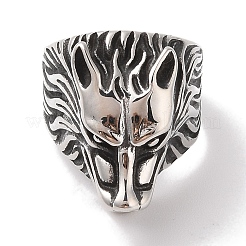 Viking 304 Stainless Steel Wolf Head Wide Finger Rings for Mens&nbsp;RJEW-U005-16A-AS