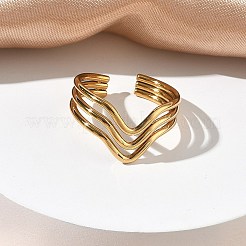 304 Stainless Steel Triple Wave Cuff Open Rings for Women&nbsp;RJEW-A095-02G
