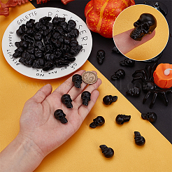 ミニプラスチックの頭蓋骨のディスプレイ装飾  ハロウィンの装飾  ブラック  26x14.5x16.5mm  約50個/セット&nbsp;KY-WH0056-11A