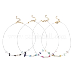 4Pcs 4 Styles Faceted Round and Chip Mixed Gemstone & Natural Cultured Freshwater Pearl & Glass Seed Baeded Necklaces for Women&nbsp;NJEW-JN05602