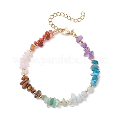 Chakra Natural Rose Quartz & Amethyst & Apatite & Aquamarine & Green Aventurine & Tiger Eye & Carnelian Chip Beaded Bracelets for Women&nbsp;BJEW-JB11741-01