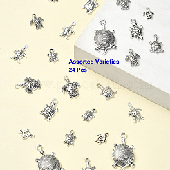 24Pcs 6 Styles Tibetan Style Alloy Sea Turtle Pendants&nbsp;FIND-YW0004-56
