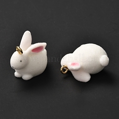 フロッキー樹脂ペンダント  合金パーツ  兎  ホワイト  18x12.5x22mm  穴：2mm&nbsp;RESI-G019-04