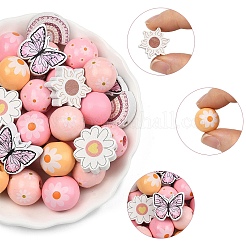 50Pcs 10 Styles Printed Wood Beads&nbsp;WOOD-YW0002-02