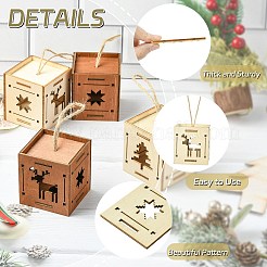 1セット6個、2スタイル、クリスマススクエアスプライシング木製オーナメント、ミックスカラー  混合図形  6x6cm&nbsp;ST-CJ0040-001