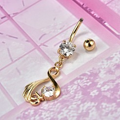 ピアス  真鍮キュービックジルコニアおへそリング  ベリーリング  304ステンレススチールバー付き  鉛フリー＆カドミウムフリー  透明  47mm  ペンダント：25x15mm  バー: 14 ゲージ (1.6mm)  バーの長さ: 3/8
