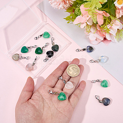 16Pcs Heart Natural & Synthetic Gemstone Pendant&nbsp;HJEW-BM0001-56