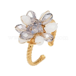 304ステンレススチール製カフリング、ガラスクリスタル付き  花  女性のための  ゴールドカラー  ペンダント：13x18mm  内径：18mm&nbsp;RJEW-V010-02G