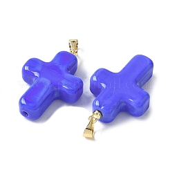 真鍮のペンダントが付いた手作りのランプワーク  クロス  藤紫色  29.5x19.5x7.5mm  穴：3.5x4.5mm&nbsp;LAMP-I030-01G-06