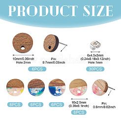 5 Styles Opaque Resin & Walnut Wood Flat Round Stud Earrings&nbsp;FIND-TA0006-25