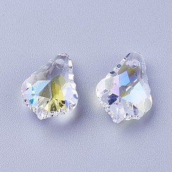 カット加工ガラスペンダント  葉  クリアAB  16x11x6mm  穴：1.5mm&nbsp;X-GLAA-F068-C27-01