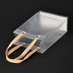 バレンタインデー用の長方形の無地透明トートバッグ  防水レジ袋  ハンドル付き  透明  32x14cm  10個/セット&nbsp;ABAG-M002-02B