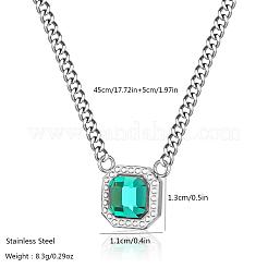 Square Stainless Steel Fern Green Pendant Cuban Link Chain Pendant Necklaces for Unisex&nbsp;QK1004-2