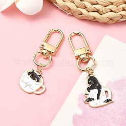 Coffee Cup with Cat Alloy Enamel Pendant Decoration&nbsp;HJEW-YW00025-01