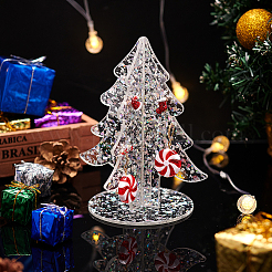透明アクリルイヤリングディスプレイスタンド、スパンコール付き  クリスマスツリー型のイヤリングオーガナイザーホルダー  ホワイト  完成品：12.5x12.4x15cm  約3個/セット&nbsp;EDIS-WH0012-40B