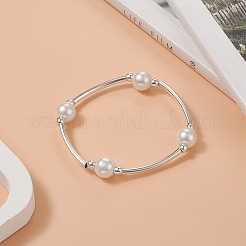 女性用ガラスパール&合成ヘマタイト&真鍮チューブビーズストレッチブレスレット  銀  内径：1-7/8インチ（4.7cm）&nbsp;BJEW-JB09264