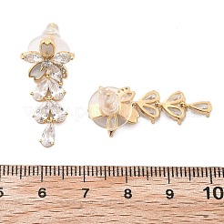 真鍮クリアキュービックジルコニアスタッドピアス  スターリングシルバー針925本  18KGP本金メッキ  花  30x13mm&nbsp;EJEW-D301-06G-03