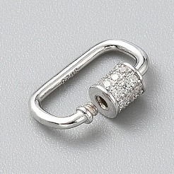 スターリングシルバーのラインストーンスクリュー留め具925個  オーバル  プラチナ  14.5x9.5x1.3mm&nbsp;STER-WH0010-53A
