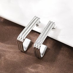 304ステンレススチール製台形スタッドピアス  手動研磨  ステンレス鋼色  32x6mm&nbsp;EJEW-P324-13P