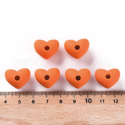 アクリルビーズ  ラバー加工スタイル  片穴ビーズ  ハート  ダークオレンジ  14.5x18.5x13.5mm  穴：3.5mm&nbsp;OACR-S039-03-84