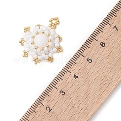 染色された天然マレーシアジェイドとガラスシードビーズペンダント  太陽のチャーム  ホワイト  25.5x22x8.5mm  穴：2mm&nbsp;PALLOY-MZ01275-01