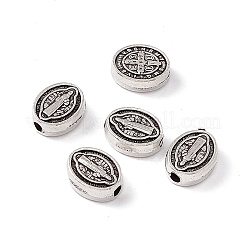 チベット風合金ビーズ  司祭と十字模様の楕円形  アンティークシルバー  8x6.5x3mm  穴：1.4mm&nbsp;FIND-G043-01AS