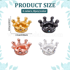 32 個 4 色の亜鉛合金ヨーロッパビーズ  ラインストーン付き  大穴ビーズ  クラウン  ミックスカラー  11.5~12x6mm  穴：5.5mm  8個/カラー&nbsp;FIND-ME0001-60