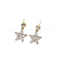 女性用合金ラインストーンスタッドピアス  スター  ゴールドカラー  34x20mm&nbsp;WG01128-02