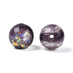 手作り箔ランプワークビーズ  ラウンド  パープル  10mm  穴：1.2~4mm&nbsp;LAMP-T021-31B
