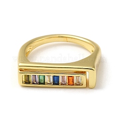 ラックメッキリアル 18K ゴールドメッキ真鍮マイクロパヴェクリアキュービックジルコニア指輪  カドミウムフリー＆ニッケルフリー＆鉛フリー  長方形  カラフル  usサイズ7 1/4(17.5mm)&nbsp;RJEW-M162-05G-01