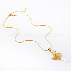 3Pcs French Stainless Steel & Round White Shell Pearl Fan Pendant Necklaces for Women&nbsp;DZ3657