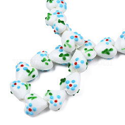 手作り凹凸柄ランプワークビーズ連売り  ハート  ホワイト  15~16x15.5~17x10.5~11.5mm  穴：1.4~1.8mm  約26個/連  14.76インチ（37.5cm）&nbsp;LAMP-N029-011F