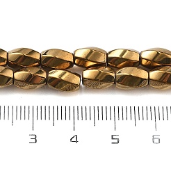 電気めっき合成磁性ヘマタイト ビーズ 連売り  長持ちメッキ  ツイスト  黄金メッキ  8x5.5mm  穴：1mm  約49個/連  16.06''（40.8センチメートル）&nbsp;G-P545-G01-02F