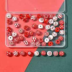 60Pcs 10 Styles Christmas Printed Schima Wood European Beads&nbsp;WOOD-FS0002-48
