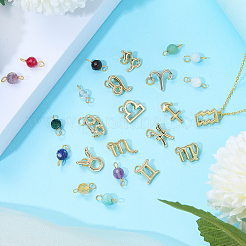 24Pcs Natural Gemstone Birthstone Connector Charms and Alloy Pendants&nbsp;PALLOY-SW00134