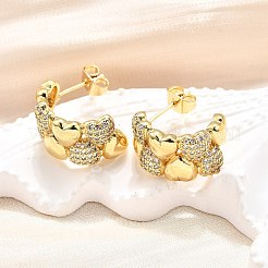Brass Micro Pave Clear Cubic Zirconia Stud Earrings for Women&nbsp;EJEW-U056-02A-G