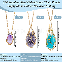3Pcs 3 Styles 304 Stainless Steel Cuboid Link Chain Macrame Pouch Empty Stone Holder Necklace Making&nbsp;NJEW-BBC0001-41G