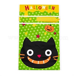 長方形のハロウィンキャンディビニール袋50個  猫の形がプリントされたキャンディ巾着袋  グリーン  23.2x14.9x0.05cm&nbsp;ABAG-U001-01F
