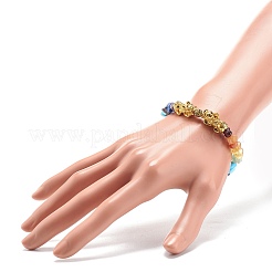 Natural & Synthetic Mixed Stone Chips Stretch Bracelet with Alloy Pixiu&nbsp;BJEW-JB08571