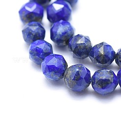 天然石ラピスラズリビーズ連売り  多面カット  ラウンド  4~5mm  穴：1mm  約65個/連  15.3インチ（39cm）&nbsp;G-I249-B11-03