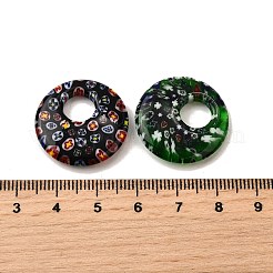 手作りミッレフィオーリガラスビーズ  ドーナツ/円盤  ミックスカラー  23.5~24x4.5~5mm  穴：8mm&nbsp;LAMP-A155-01F
