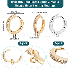 12Pcs 2 Colors Brass Micro Pave Clear Cubic Zirconia Huggie Hoop Earring Findings&nbsp;KK-BBC0022-91