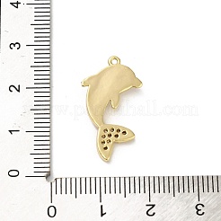 天然石ホワイトシェルペンダント  真鍮クリスタルラインストーンチャーム  ゴールドカラー  イルカ  16x17.5x3mm  穴：1mm&nbsp;KK-P301-01B-G